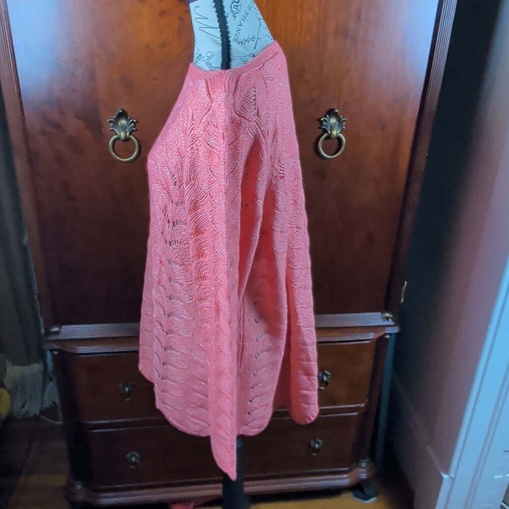 Soft Surroundings Pink Open-Knit Pullover Sweater 1X Scoop Neck Scalloped Hem - Picture 7 of 9